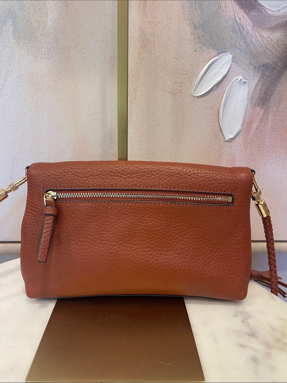 Tory Burch Cognac Leather Braided-Strap Crossbody - Picture 4 of 7